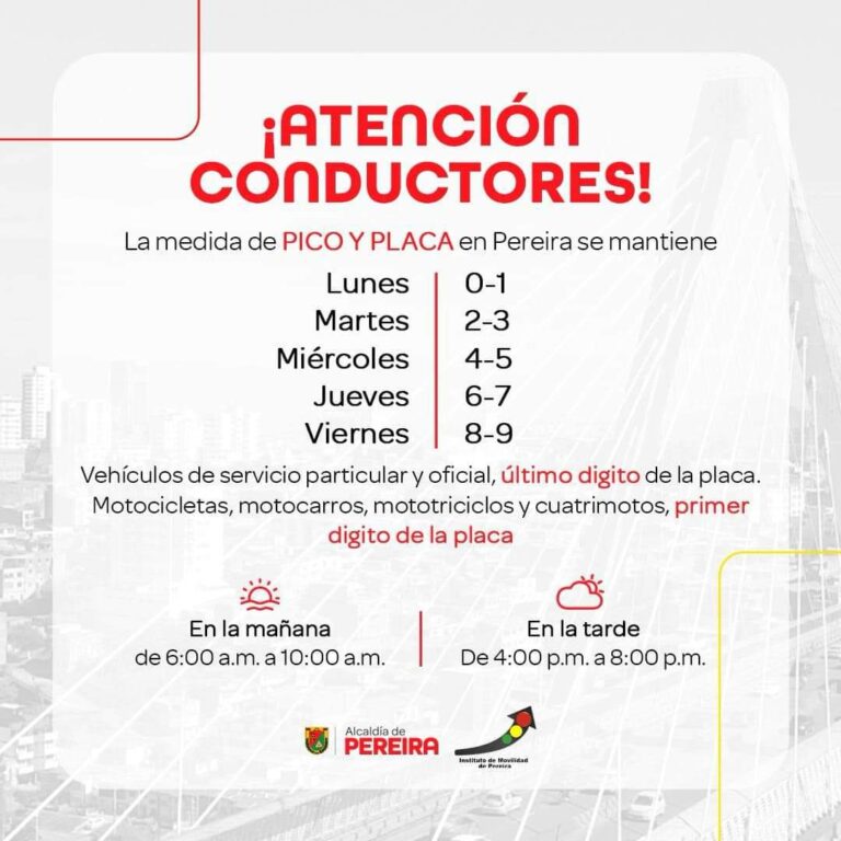 EN PEREIRA SE MANTIENE LA MEDIDA PICO Y PLACA